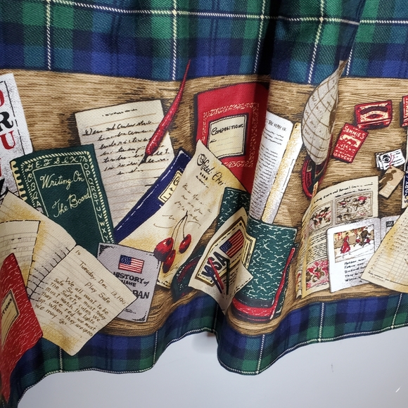 Vintage Sharon Young plaid pleated novelty printed midi skirt academia tartan - Picture 6 of 10